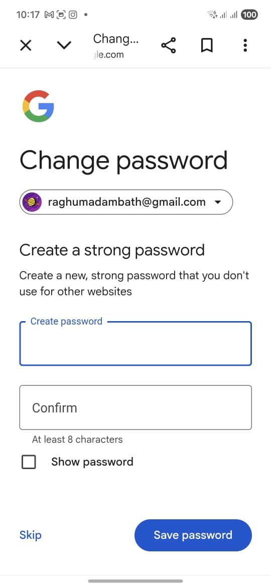 Change password screen with create and confirm fields